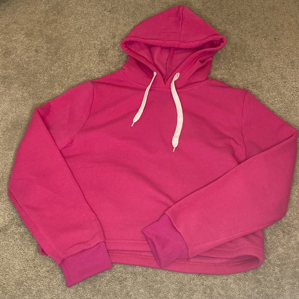 Large Hot Pink Cropped Hoodie